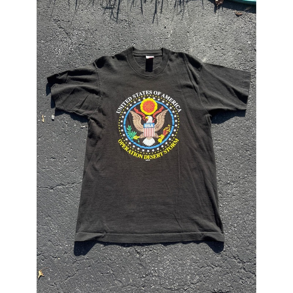 Vtg Operation Desert Storm Single Stitch T-Shirt Fruit of‎ the Loom USA Men's L